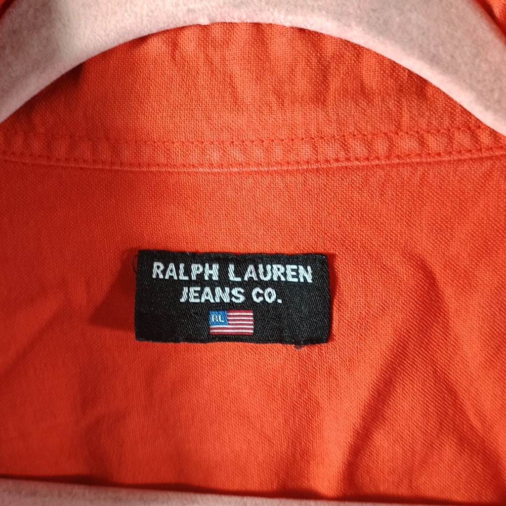 Vintage Ralph Lauren Jeans Co. Shirt Mens Medium Orange Short Sleeve Button Down - Picture 3 of 9